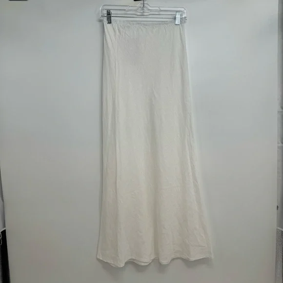 New Bryn Walker Long Bias Elastic Waist Linen A-Line Pull-On Skirt Sz XXS White - Picture 2 of 9